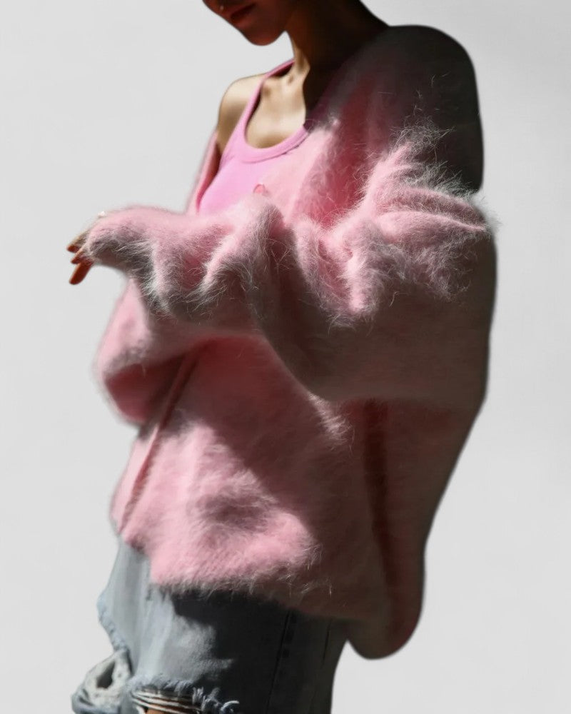 Fuzzy Knitted Button Up Cardigan