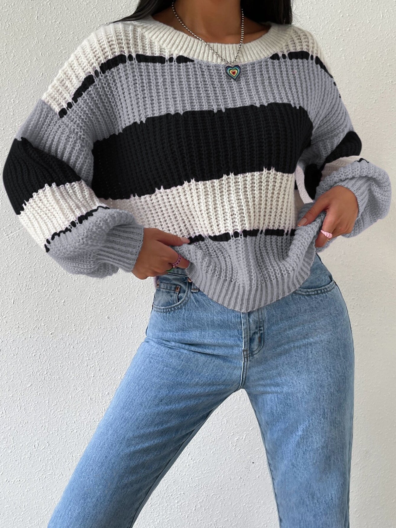 Striped women's sweater with cozy comfort