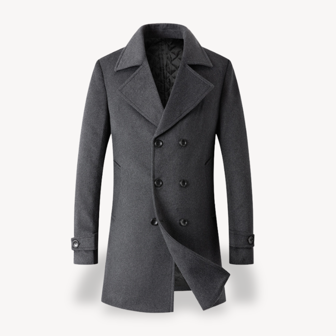 Men’s Wool Trench Coat Double-Breasted in Navy Blue, Gray, Camel, Black