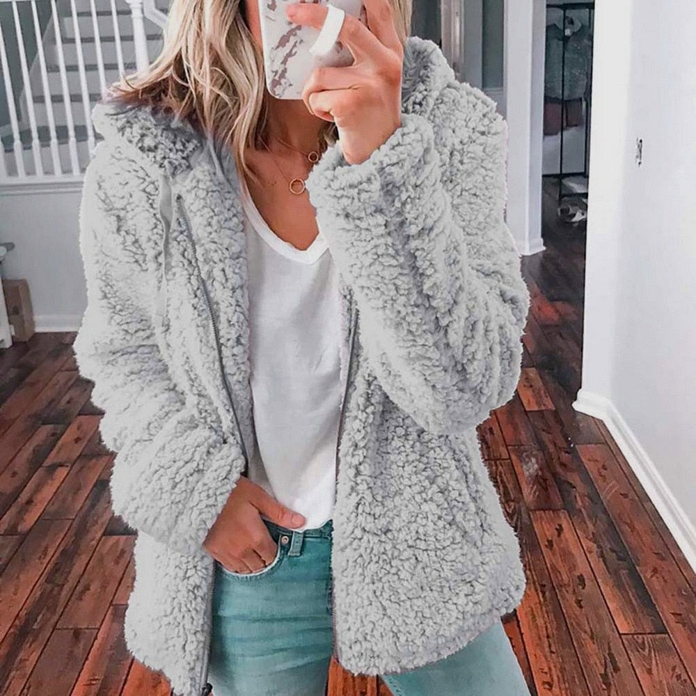 Women's Soft Fleece Hooded Teddy Coat