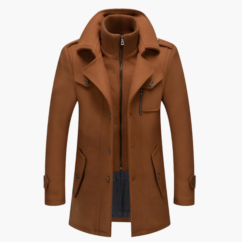 Men’s Layered Peacoat with Removable Inner Placket