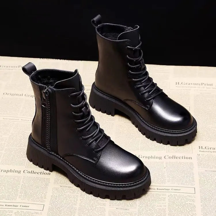Women's Premium Black Leather High Heel Ankle Boots - BritishElegance