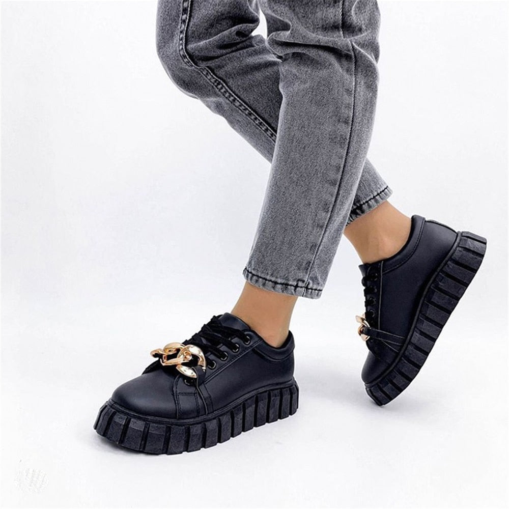 Women's Chic Lace-Up Sneakers with Metallic Detail