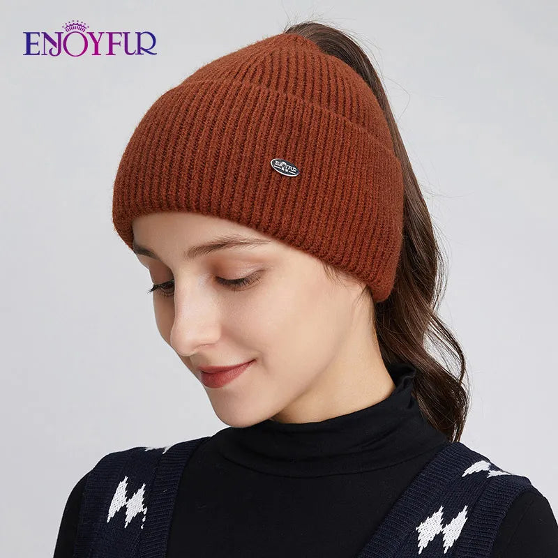Warm Women's Slouchy Knitted Ponytail Hat