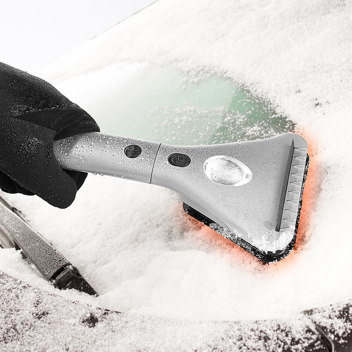 Long Handle 12V Heated Ice Scraper with LED Light - BritishElegance