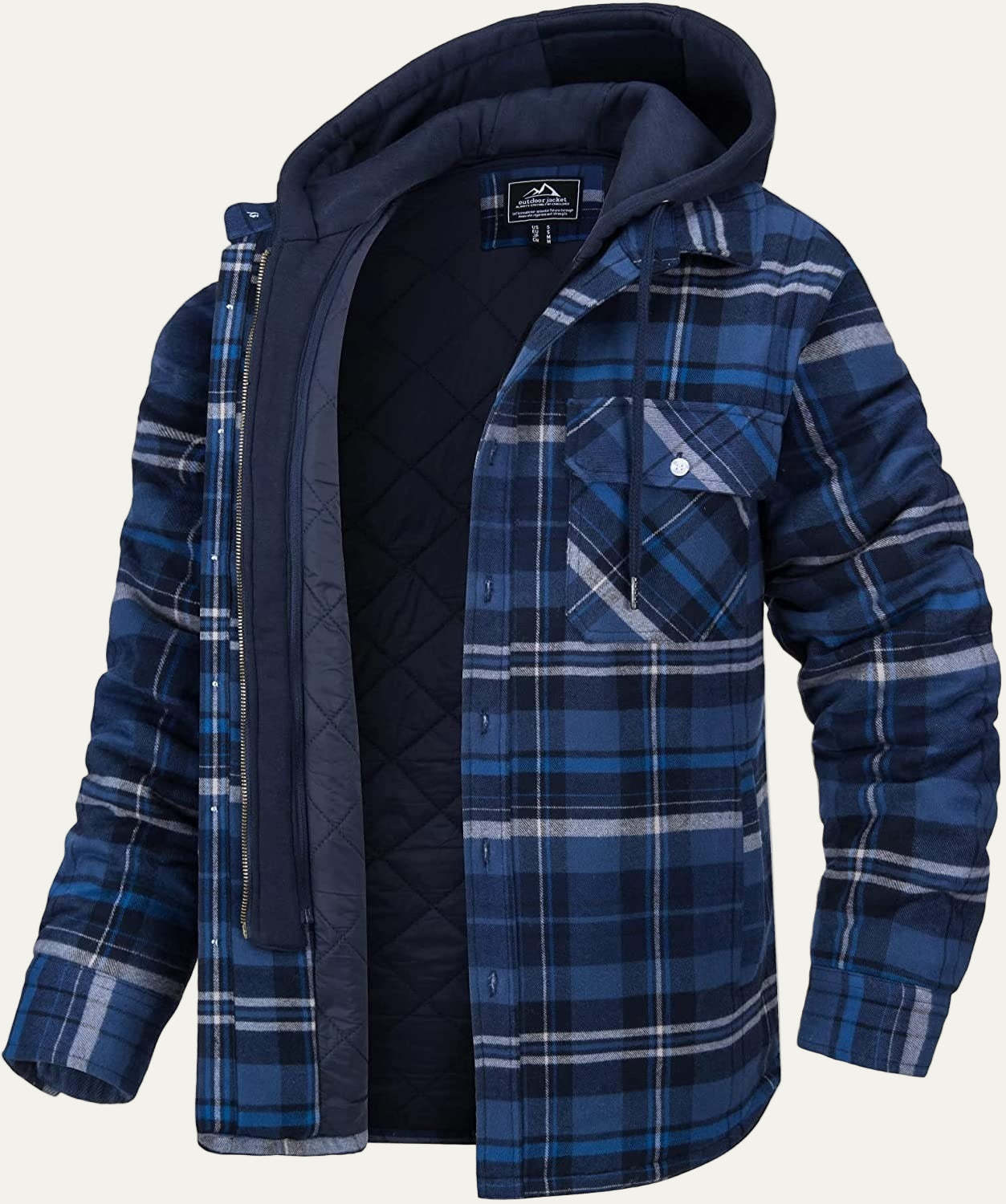 Men’s Quilted Lined Hooded Flannel Shirt Jacket