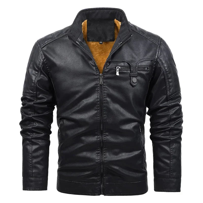Stylish Mens Leather Biker Jacket With Pockets