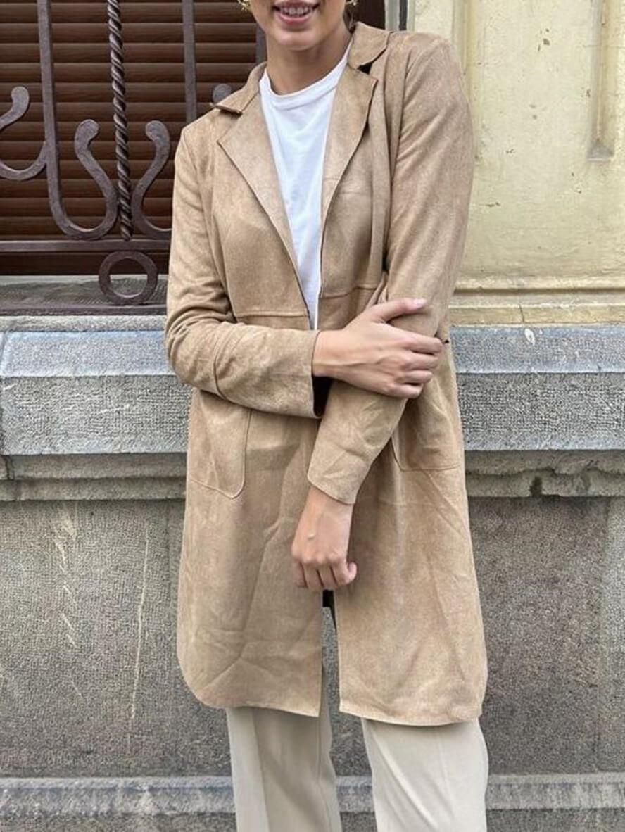 Classic Women's Suede Open Front Jacket with Pockets