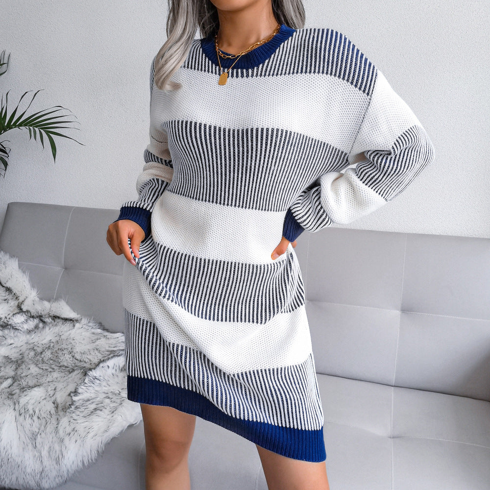 Cozy Winter Striped Sweater Dress