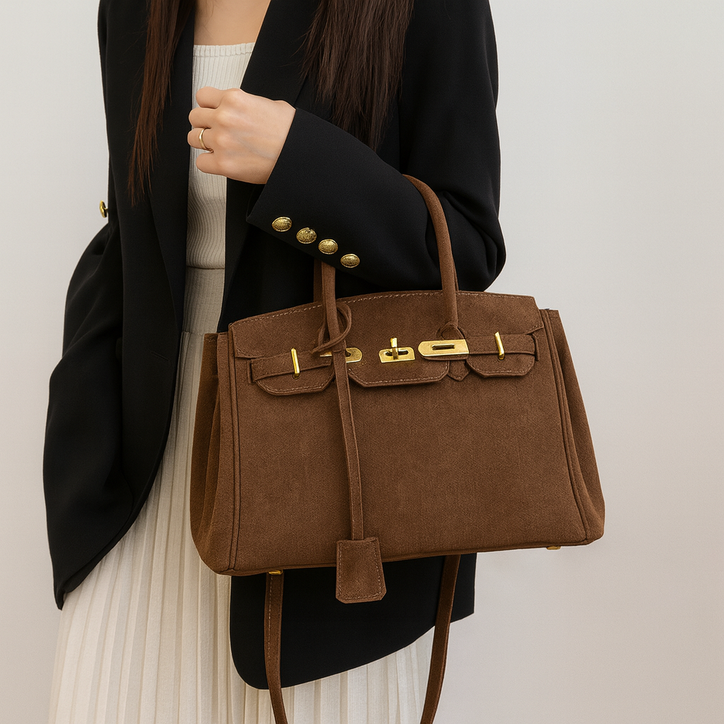 Kelly | Suede shoulder bag with gold hardware