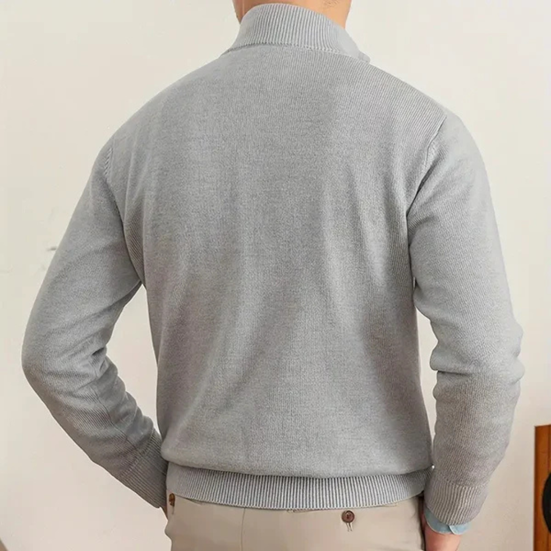 Knit Sweater – Soft Blend High Collar Half Zip & Ribbed Hem