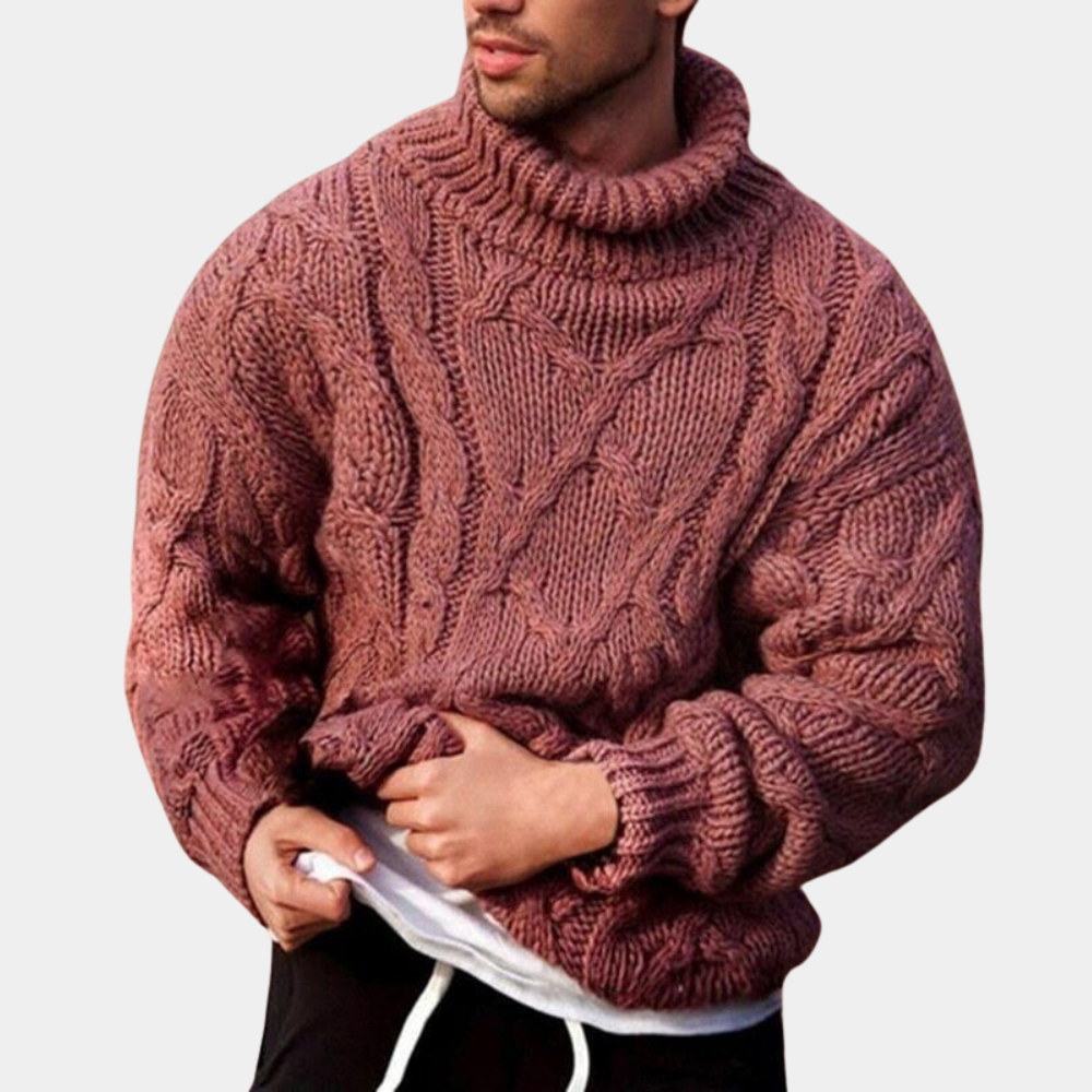 Men’s Chunky Cable Knitted Turtleneck Sweater