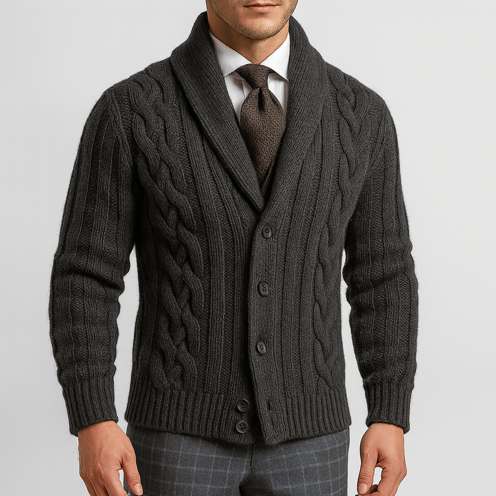 Cable-Knit Shawl Collar Cardigan