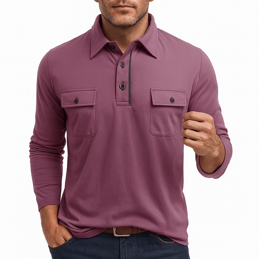Cotton Blend Long Sleeve Polo Shirt