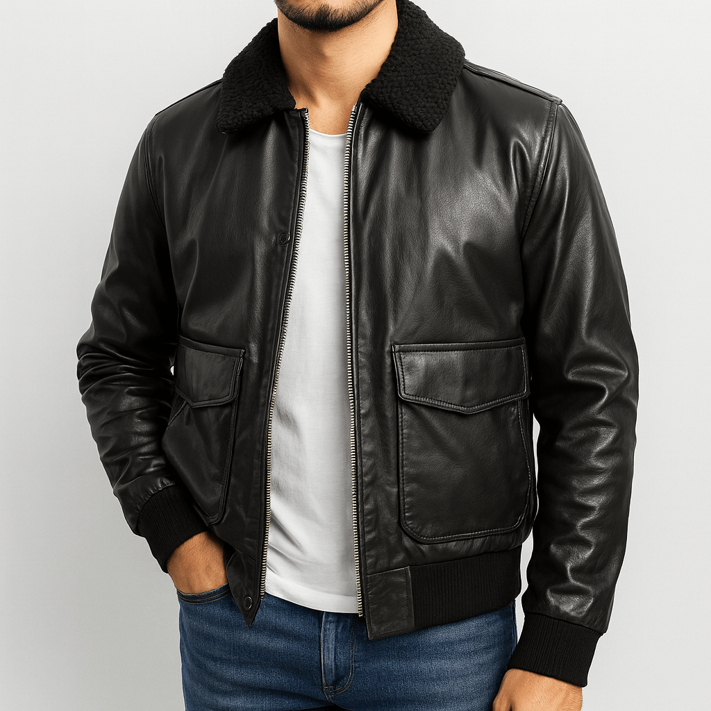 Faux Leather Bomber Jacket