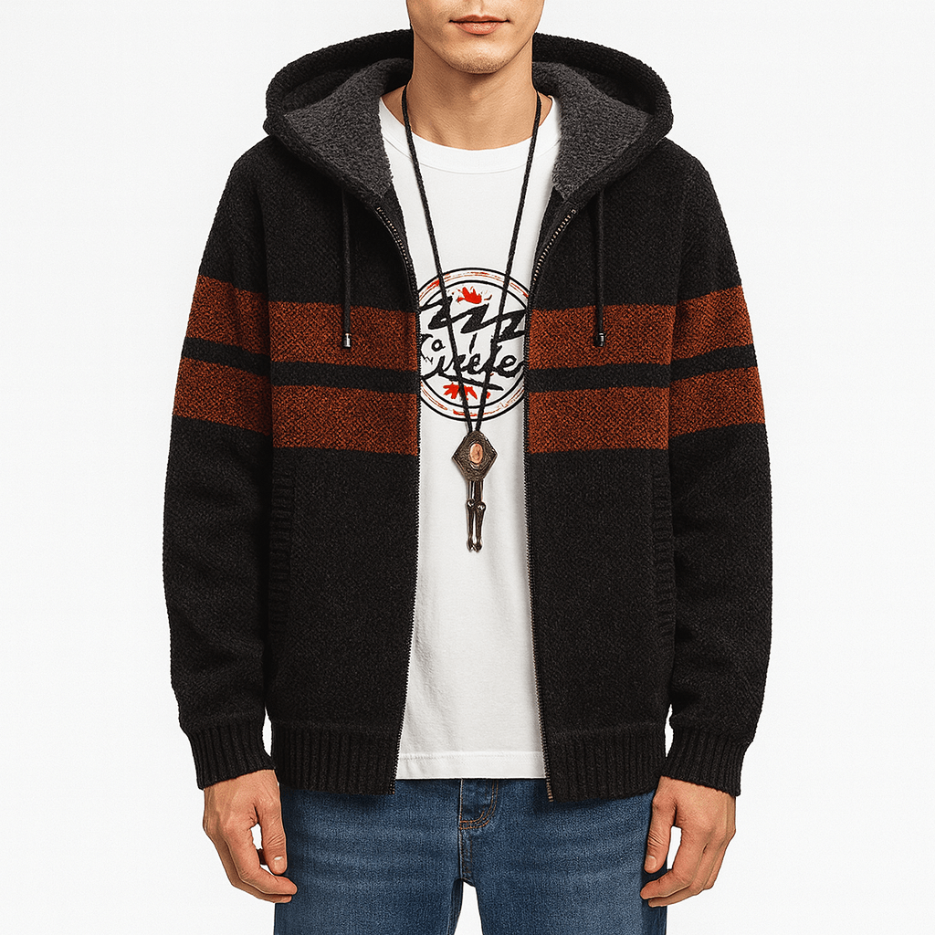 Fleece-Lined Striped Zip Hoodie