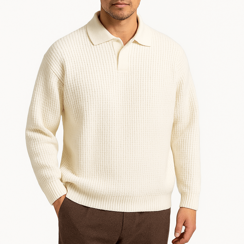 Waffle Knit Polo Sweater