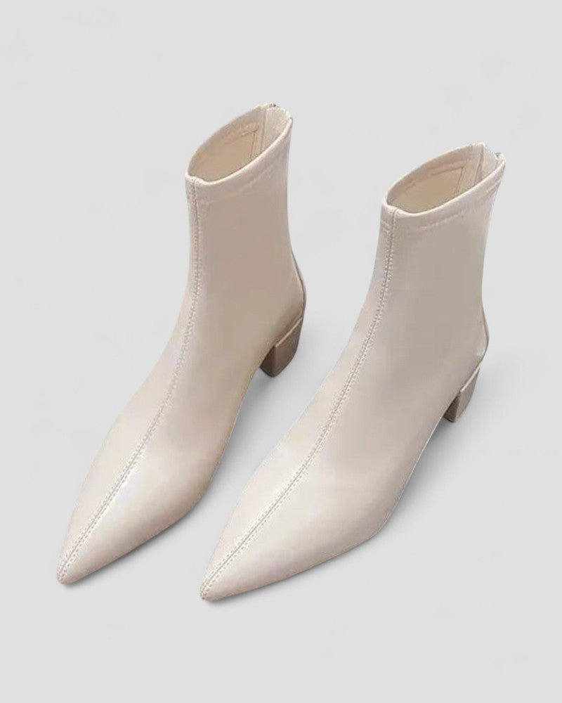 Leather Ankle Boots with Back Zip and Block Heel