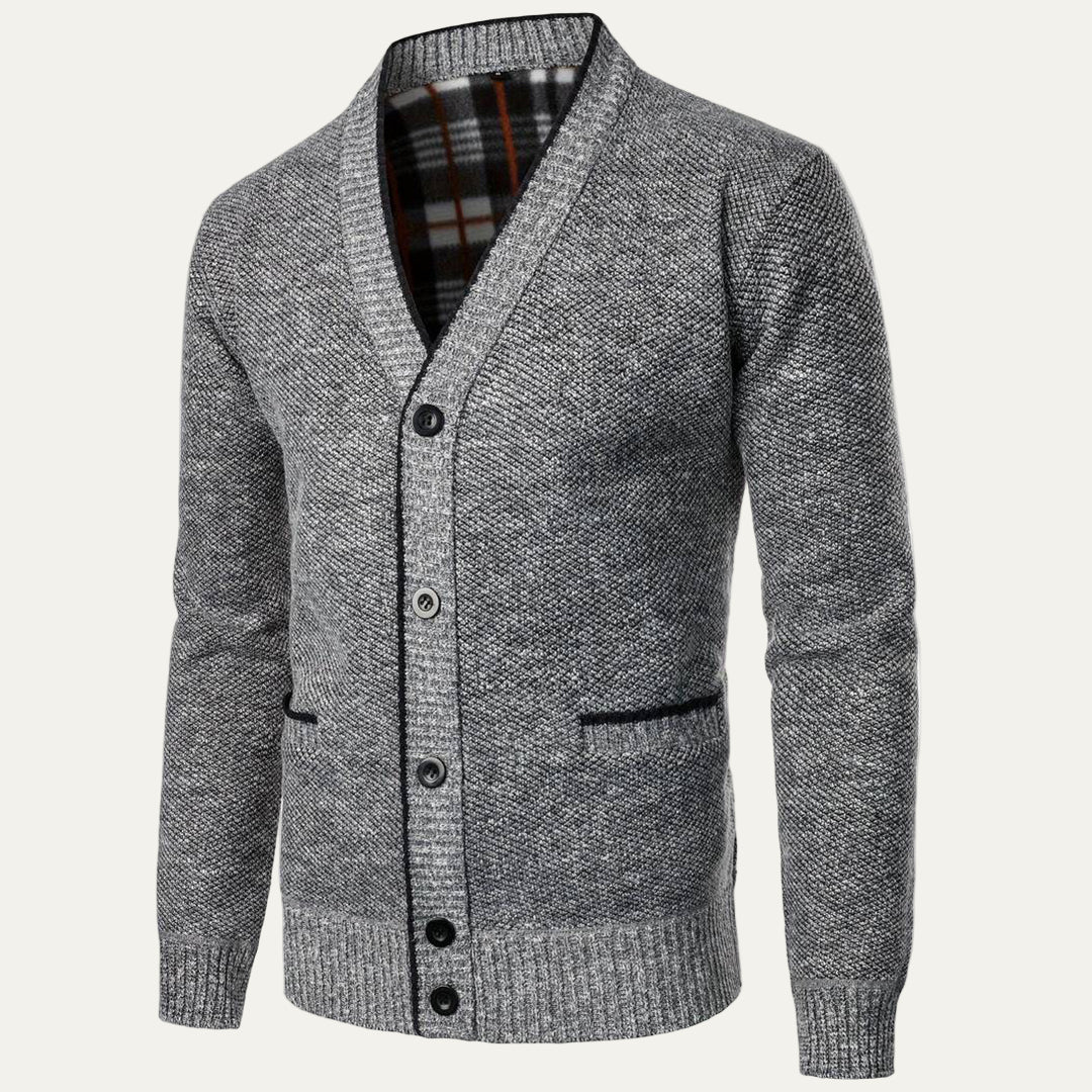 Men’s Shawl Collar Tweed Knit Button Front Warm Cardigan