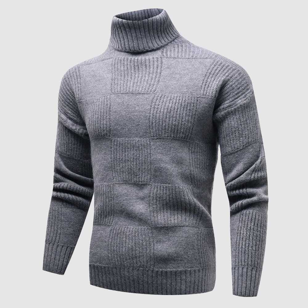 Men’s Checkerboard Textured Knit Turtleneck Sweater