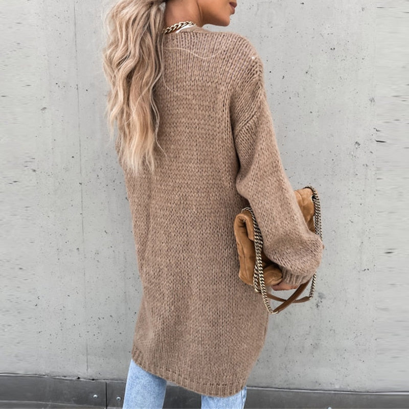 Long Knit Cardigan - Open Front And Easy Layering Wear