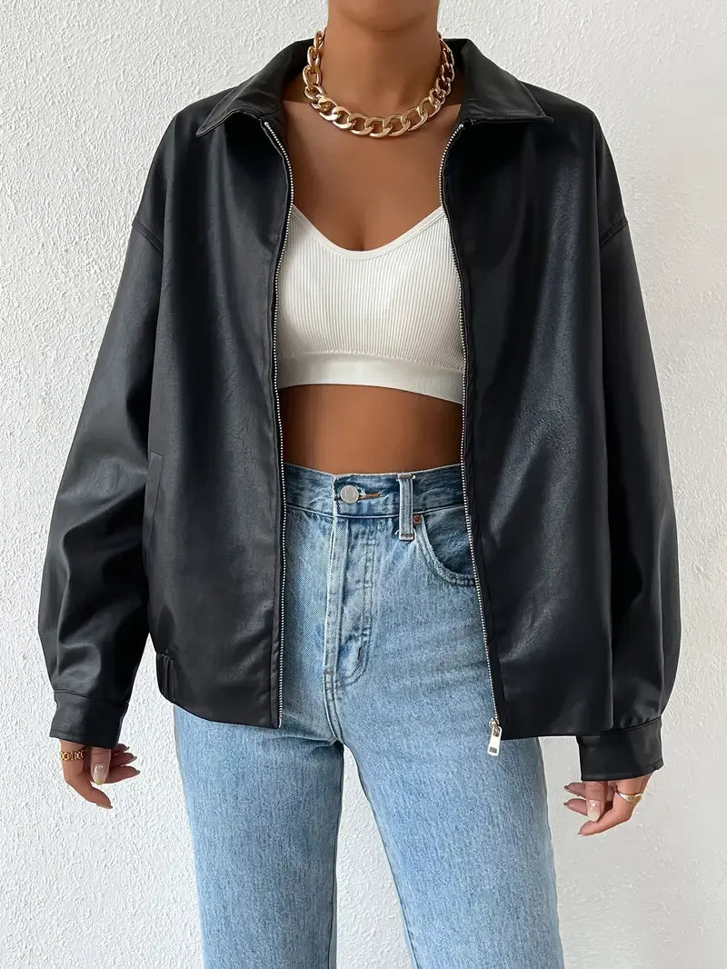 Relaxed Fit Women's Zip Up Coat - BritishElegance