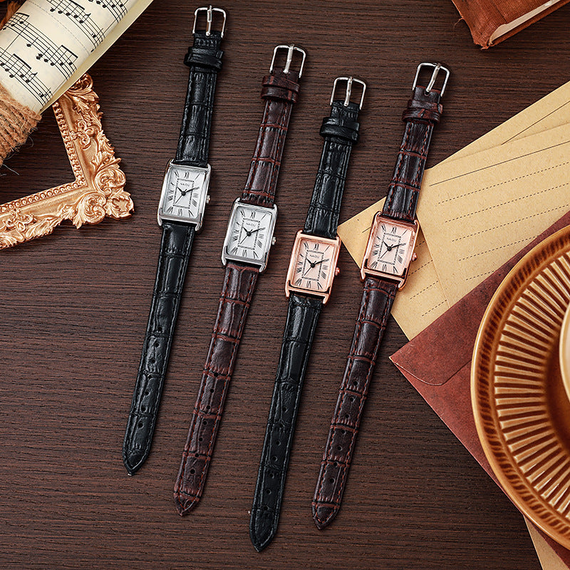 Viola Rectangular Case Wrist Watch | Croc-Embossed Strap Roman Numerals Wrist Watch