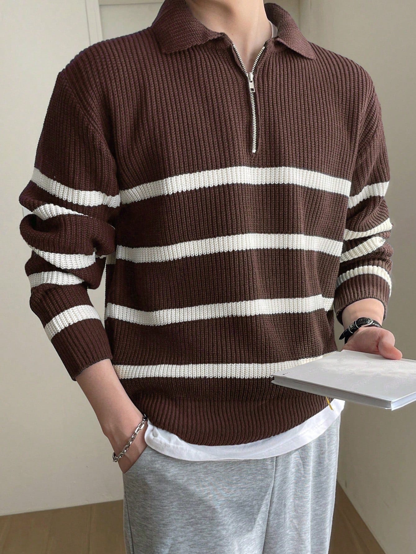 Piers - Old Money Striped Zip-up Sweater
