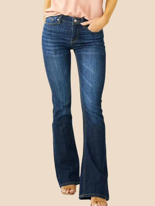 Women's Comfort High Waist Wide Leg Jeans - Navy Blue - BritishElegance