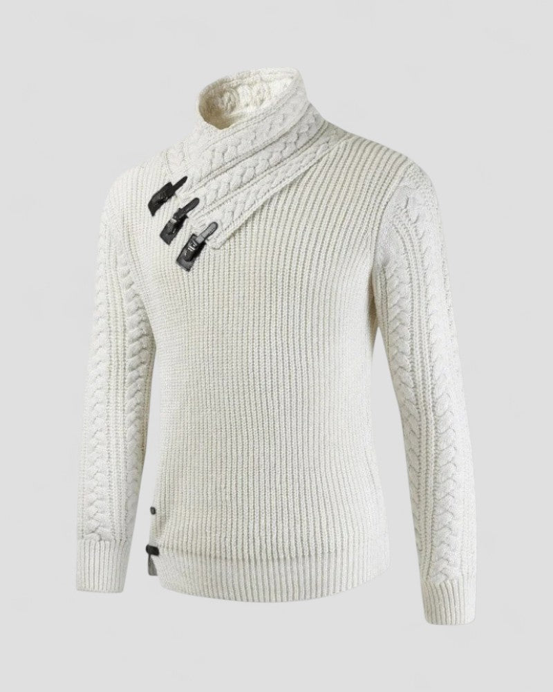 Men Knitted Winter Sweater with Buckle Collar Detail