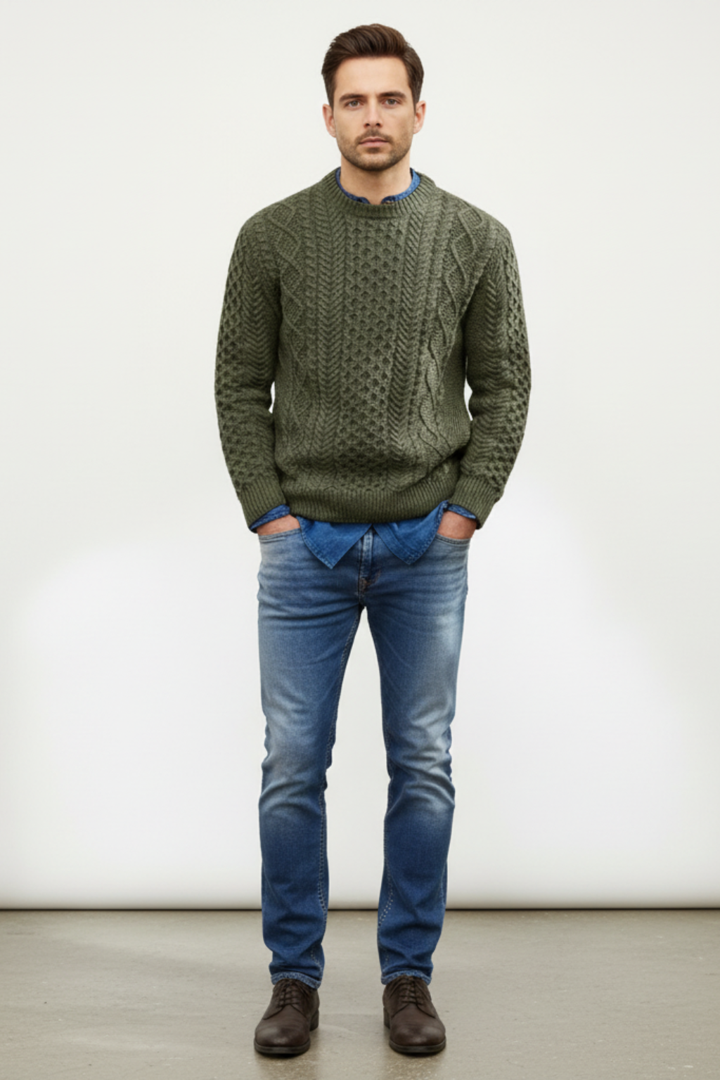 Men’s Slim Fit Cable Knit Wool Blend Jumper