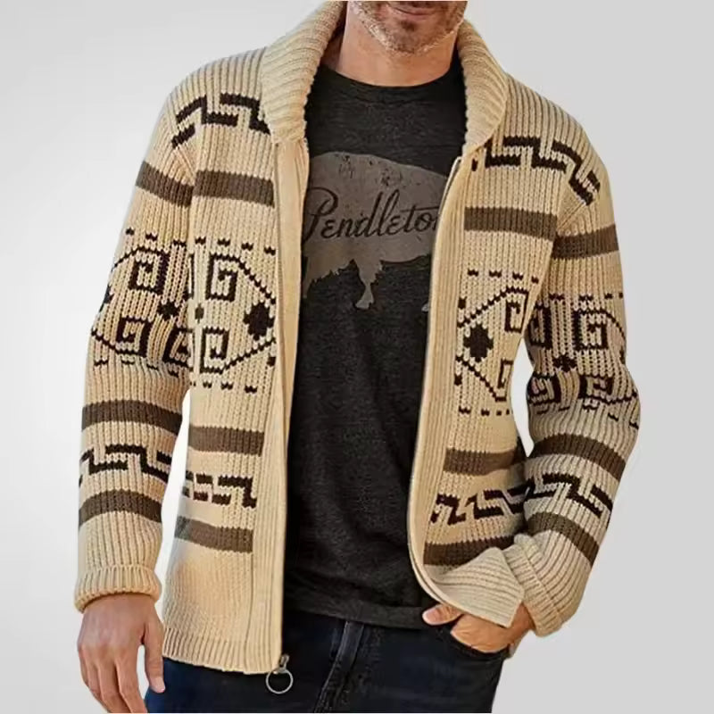 Men’s Chunky Shawl Collar Fair Isle Knit Cardigan
