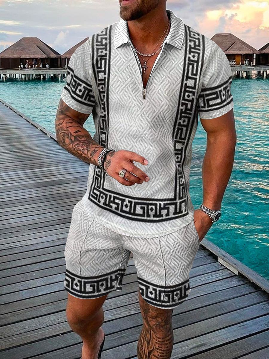 Casual Mens 2 Piece Polo Shorts Set
