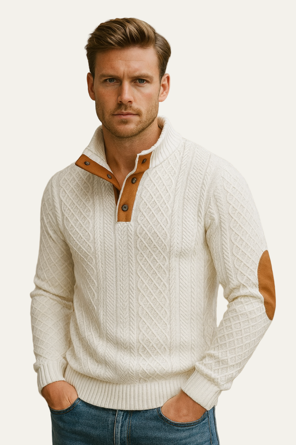 Men’s Chunky Cable-Knit Jacquard Sweater