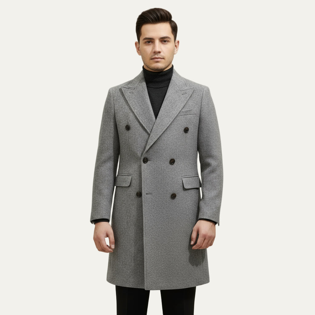 Men’s Textured Double-Breasted Mid-Length Overcoat