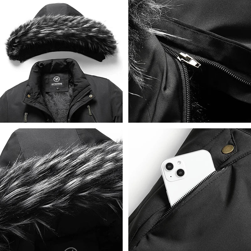 Men’s Faux Fur Hooded Winter Parka Jacket