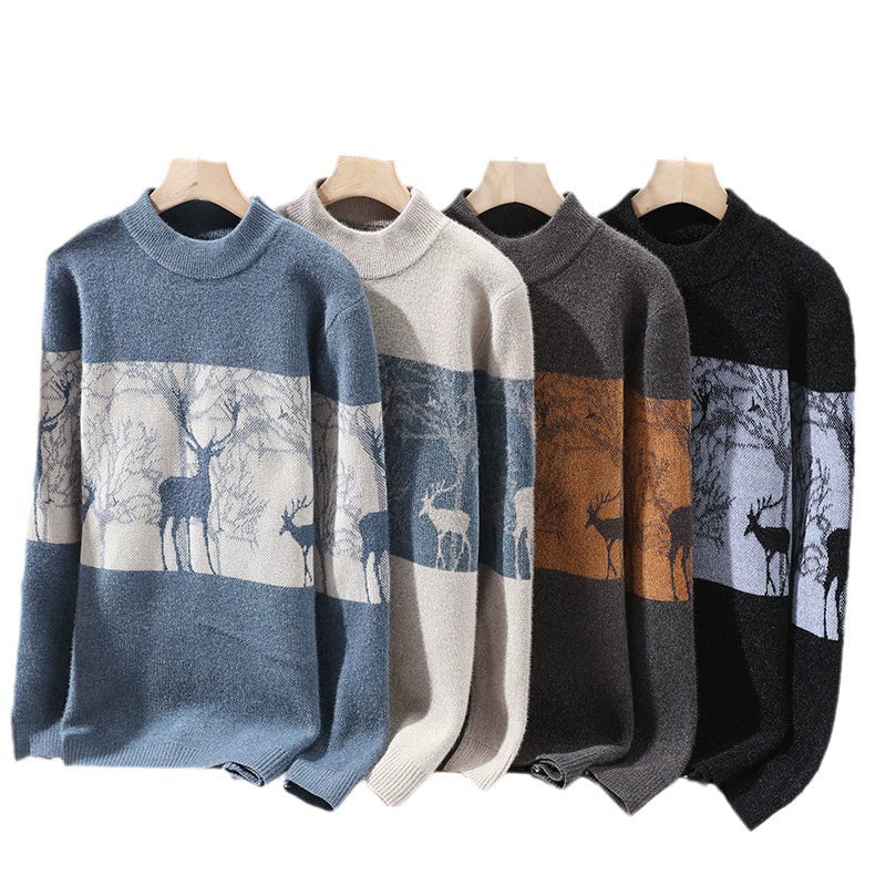 Men’s Deer Jacquard Knit Sweater