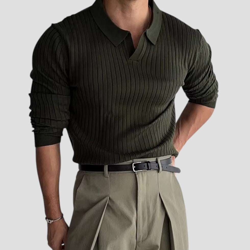 Men’s Ribbed Long-Sleeve Polo Shirt