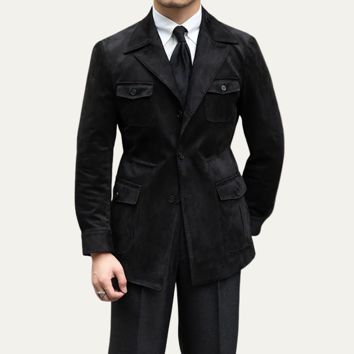Men’s Tailored Safari Blazer with Flap Pockets