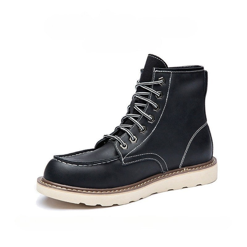 Cevori Lace-Up Rugged Sole Leather Ankle Boots