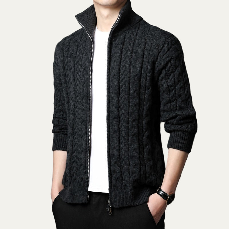 Men’s Heavy Cable Knit Zip Sweater Jacket
