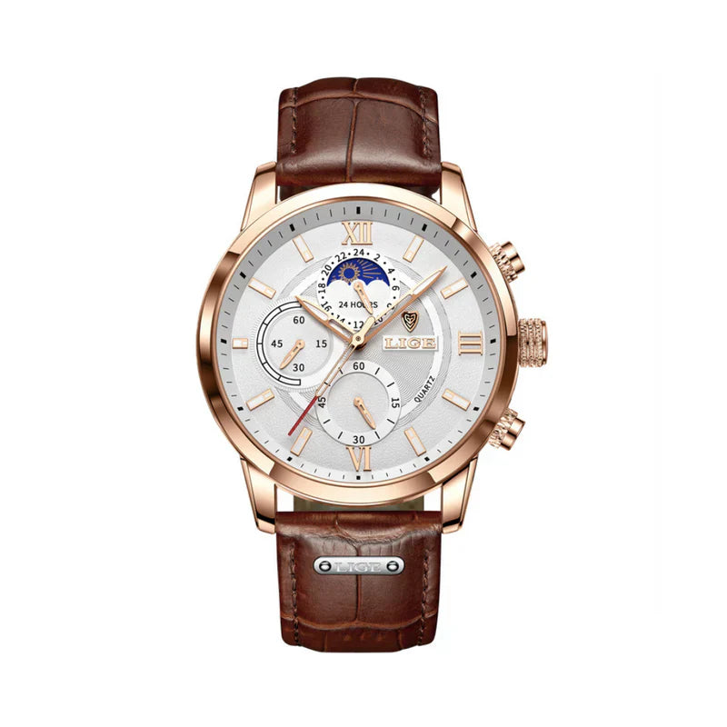Men’s Classic Dress Watch – 43mm Dial with Glow-in-the-Dark Detail