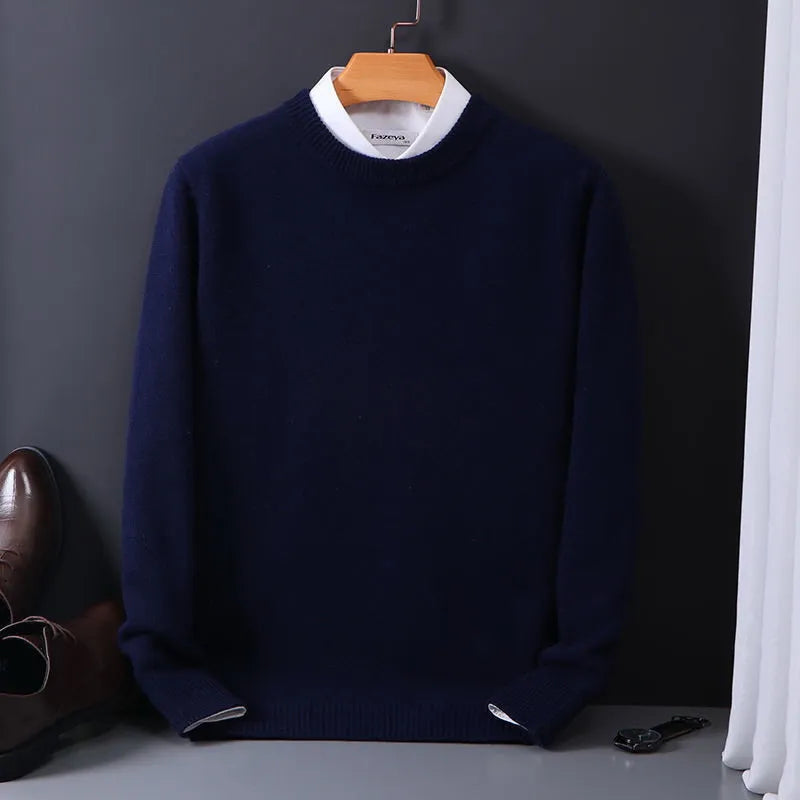 Men’s Crew Neck Sweater with Ribbed Hem and Cuffs – Classic Knit Wear