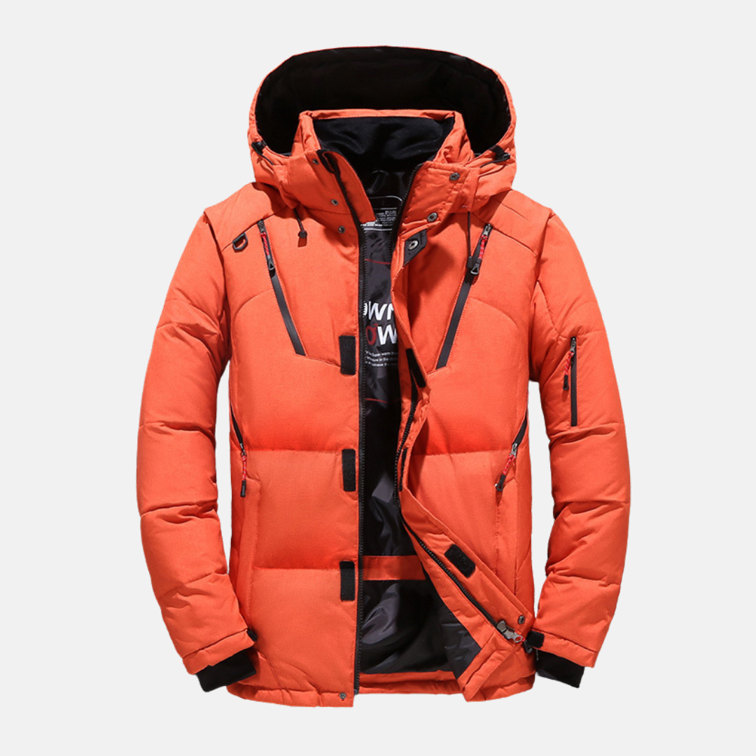 Men’s Down Puffer Jacket – Relaxed Fit – Quilted – Hooded – Zippered Pockets