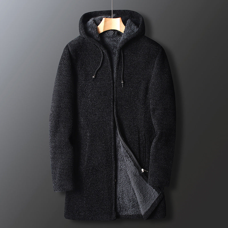 Warm Men's Zip Up Hoodie Jacket with Drawstring