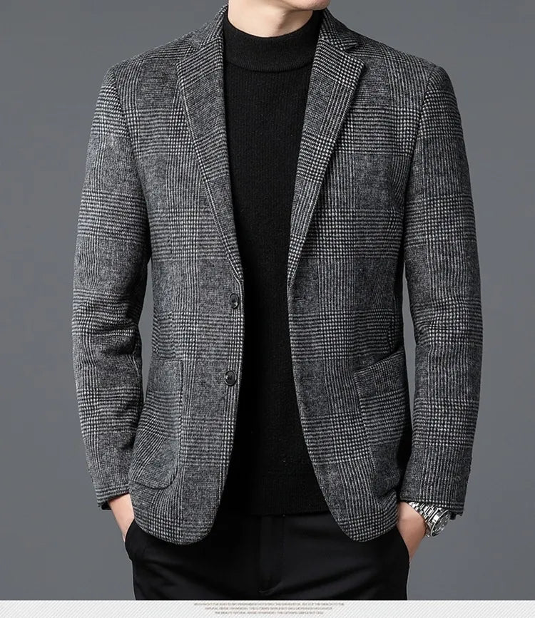 Men’s Glen Check Blazer – Two-Button, Notch Lapel, Patch Pockets