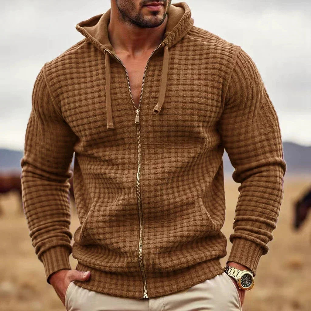 Cevori Full Zip Waffle Knit Hooded Sweatshirt