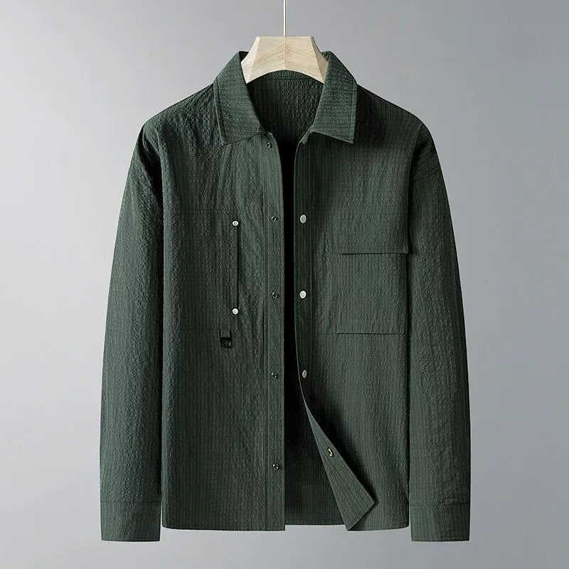 Men’s Jacket – Loose Fit – Textured Fabric – Pointed Lapel – Chest Pockets – D-Ring Detail