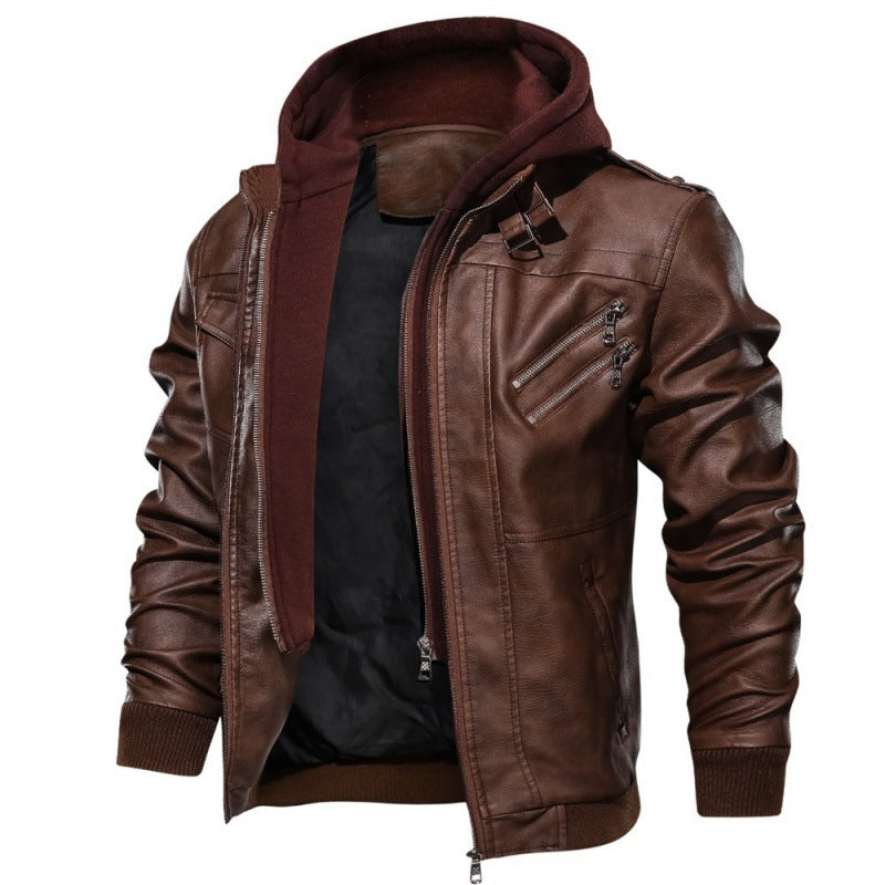 Men's Jacket - Zip Front Hooded - Multi Pocket - Ribbed Cuffs - Buckle Collar
