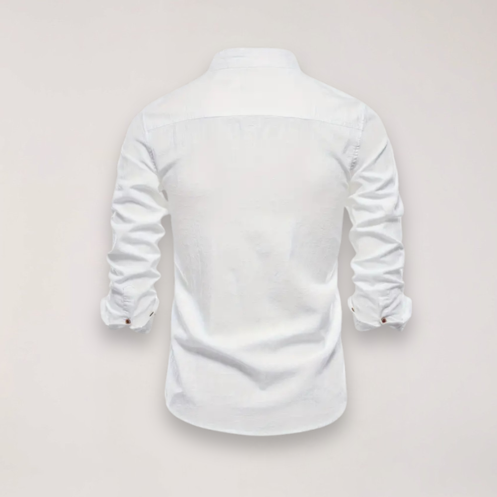 Men’s Long Sleeve Stand Collar Shirt – Embroidered Solid Design for Smart Casual Styling
